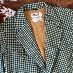 Vintage Miller Western Wear olive Green Houndstooth Blazer